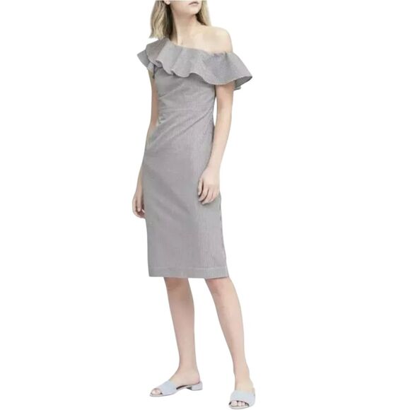 Banana Republic Nwot Seersucker One  Shoulder Shift Dress Size 4 - Picture 1 of 8